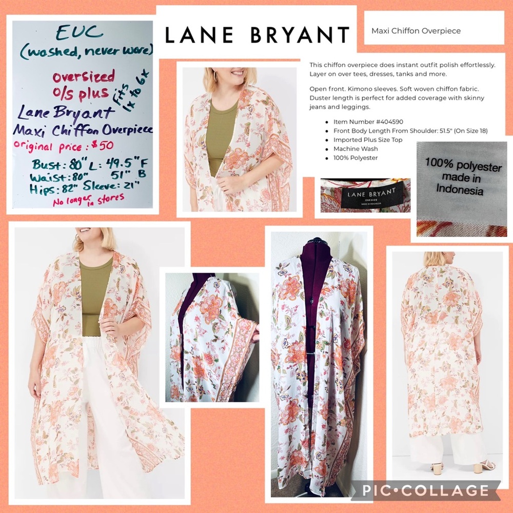 $50 EUC One size Plus fits 1x-6x
Lane Bryant Maxi Chiffon Overpiece